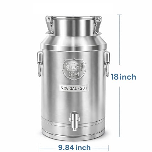 304 Stainless Steel Milk Can with Spigot, 5 Gallon Metal Water Dispenser, 20L Steel Water Tank & Stainless Steel Beverage Dispenser, Heavy Duty Drink Dispensers for Milk, Wine - size: 5 Gallon