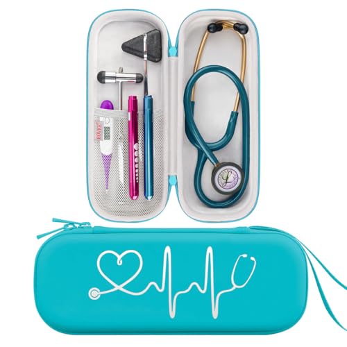 BOVKE Travel Carrying Case Compatible with 3M Littmann Classic III, Lightweight II S.E, MDF Acoustica Deluxe Stethoscopes - Extra Room for Medical Scissors EMT Trauma Shears and LED Penlight, Emerald - color: Pu Leather_Emerald