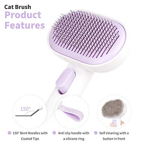 aumuca Cat and Dog Grooming Brush for Shedding, Removes Loose Fur from Long or Short Haired Pets - Ideal for Cats, Kittens, Rabbits, and More - Purple | Self Cleaning Pet Brush for Long or Semi-Short Haired Cats, Removing Loose Fur & Tangles and Massage -