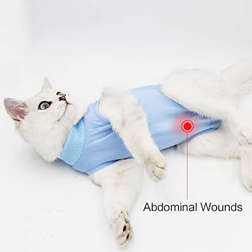 Cat Recovery Suit for Male and Female Surgical Post Surgery Soft Cone Onesie Shirt Clothes Neuter Licking Protective Diapers Outfit Cover Kitten Spay Collar(L, Blue) - color: Blue, size: Large