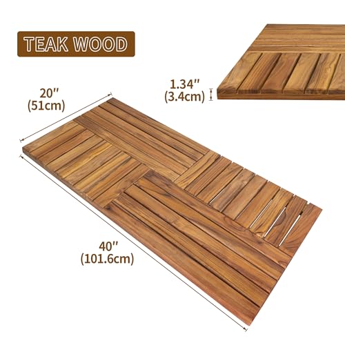 Utoplike Teak Wood Bath Mat, Extra Large Shower Mats for Bathroom 40 x 20in | with Non-Slip Pads, Wooden Floor Sturdy Mat for Inside Shower, Luxury Spa Home or Outdoor - size: 40" x 20" (Rectangular)