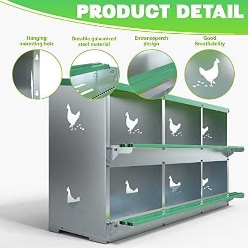 TOCRETOARE 6 Holes Chicken Nesting Boxes for Laying Eggs, Heavy Duty Metal Nest Boxes for Chicken and Poultry to Collect Eggs, Chicken Laying Boxes Hens Chicken Coop Box - size: 6 Hole