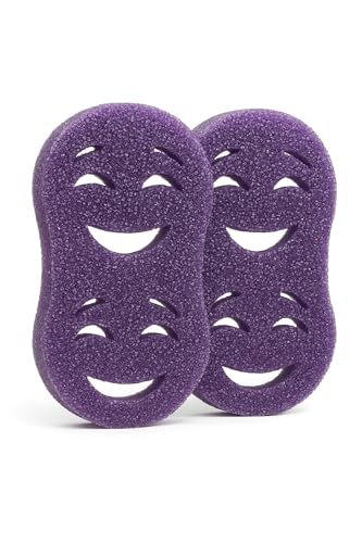 Smilyeez Double-Size Scrub Moji Sponge 2-Pack – Dual Smiling Faces, Temperature-Responsive Scrubber – Scratch-Free, Odor & Stain Resistant – Purple - color: Purple Double Moji