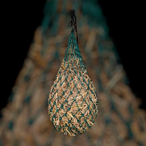 Majestic Ally 2 pcs Slow Feed 42” Hay Net for Horses, Strong Small 2x2” Holes, Nylon Rope Hanging, Adjustable Travel Feeder for Trailer and Stall, Simulates Grazing, Reduce Waste - color: Hunter Green