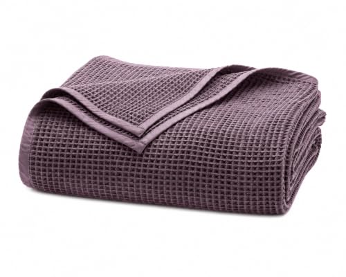 BOLL & BRANCH Waffle Bed Blanket, Full/Queen, Deep Plum | Luxury 100% Organic Cotton - Soft, Lightweight and Breathable - Textured Waffle Weave Design - color: Deep Plum, size: Full/Queen