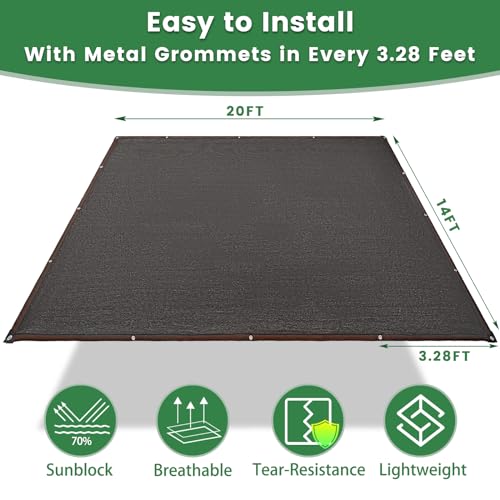 70% Shade Cloth, 14FTx20FT HDPE Mesh Tarp with Reinforced Grommets, Outdoor Sun Shade Net for Greenhouse, Plants, Garden, Pergola, Patio, Chicken Coop (14FT*20FT) - size: 14FT*20FT
