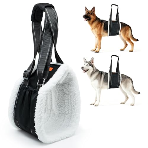 Dog Lift Harness Sling for Back Legs, Adjustable Rear Leg Support & Mobility Aid, Hip Support for Senior/Disabled Dogs, Soft Fleece Lining, Padded Handles, for CCL/ACL Surgery (Black, Large) - size: Large