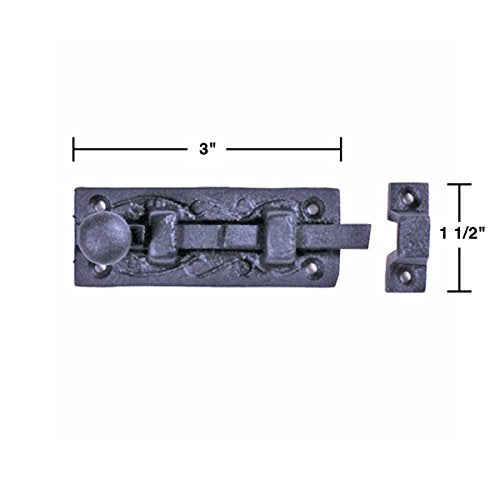 Renovators Supply Manufacturing Slide Bolt Latch 3 in. Black Wrought Iron Ball Tip Style Slide Bolt with Mounting Hardware Pack of 2 - size: Pack of 2, style: 3.5 inch - Ball Tip