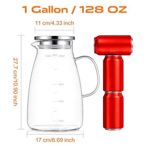 Aofmee Glass Pitcher with Lid and Handle, Glass Water Pitchers, 1 Gallon | Thickened Borosilicate Glass Iced Tea Pitcher, Drip-free Spout, Heat Resistant, Stovetop Dishwasher Safe Jug Jar - size: 1 Gallon