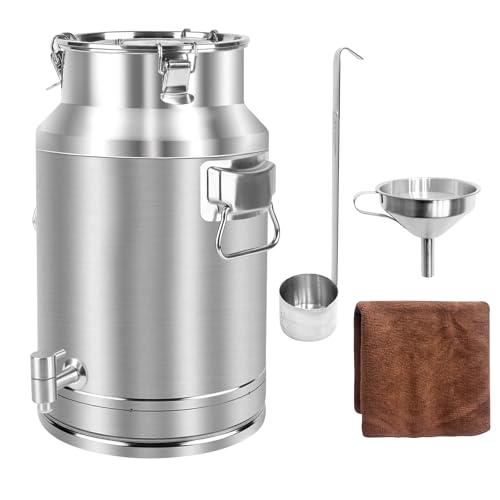 304 Stainless Steel 20 Liter Milk Can, 5.25 Gallon Wine Pail Bucket with Spigot and Sealed Lid, Heavy Duty - size: 20L