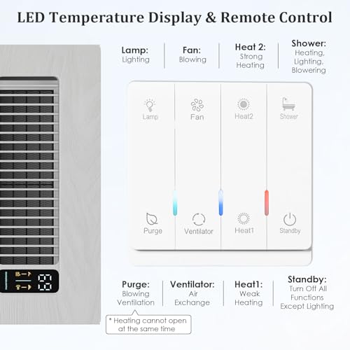 Hawkrown 4 in 1 Bathroom Exhaust Fan with Light and Heater, 1900W Bathroom Heater Fan Light Combo, 180 CFM 1.0 Sone Ceiling Fan Remote Control Heater, Ventilation for Home, Bath, Hotel (Style 2) - color: Style 2