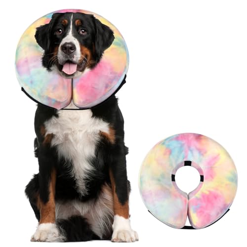 Dog Neck Collar Recovery E-Collar Alternative, Dog Donut Collar After Surgery for Dogs and Cats(Pink Blue, XL) - color: Pink Blue, size: X-Large