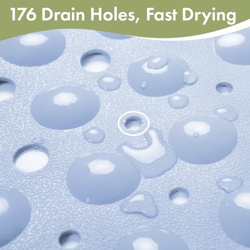 AmazerBath Shower Mat Non Slip 40 x 16 Inches, Shower Stall Mats with Suction Cups and Drain Holes, Non Slip Bath Mat for Tub for Elderly & Kids, Baby Blue - color: Baby Blue, size: 40" x 16" (Rectangular)