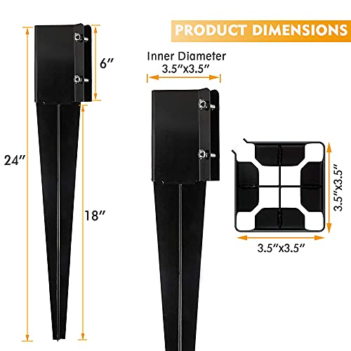 Fence Post Anchor Metal Ground Spike Black Fences Stakes Posts | Heavy Duty Metal Fence Anchors Support Base for 4"X4" Mailbox or Fence Post, 24"X4"X4" Outer(3.5"X3.5" Inner Dia), Pack Of 4.