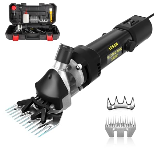 PAT JUUMG Sheep Shears,1000W Professional Heavy Duty Electric Animal Grooming Clippers for Livestock, Horses, Goats, Cattle, with 6-Speed Settings and 2 Detachable Blades for Thick Goats (Black) - color: Black