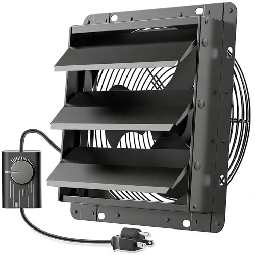 HG Power Upgraded 12 Inch Shutter Exhaust Fan with Speed Controller, 764CFM High-Speed Vent Fan, 1400RPM Wall Mounted Attic Fan for Shed, Garage, Greenhouse Ventilation, Black - size: 12 Inch w/ Speed Controller