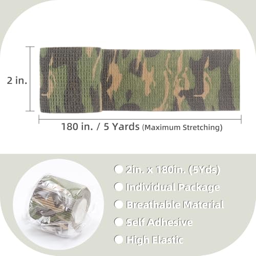 IndigoCase 6 Pack Self Adhesive Bandage Wrap 2 Inch x 5 yd Elastic Tape | CAMO-Woodland Color Elastic Bandage Wrap, Vet Wrap, Small Bandage for Kids, Fingertip, Wrist, Dog, Pets - color: Camo-woodland, size: 2 Inch - 6 Pack
