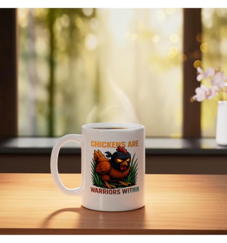 Chickens Are Warriors Within Funny Poultry Ninja Ceramic Mug, White, 11oz - color: White, size: 11 Ounces