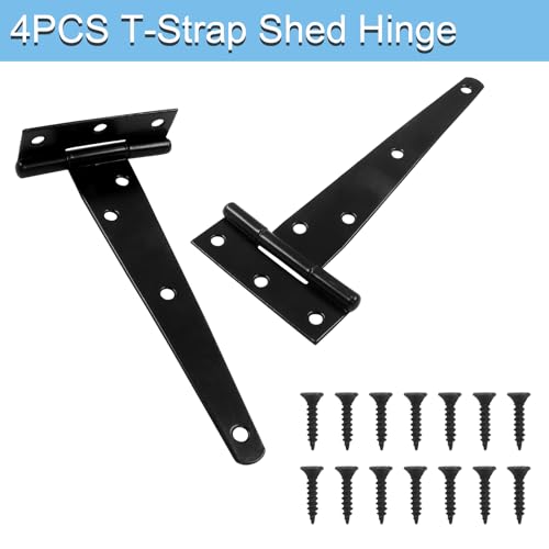 Murtenze 4PCS 6 Inch T-Strap Barn Door Hinges Black | Heavy Duty, Gate Strap Hinges, Wrought Iron Hardware, For Wooden Fences Yard, Rustproof - color: Black, size: 6 Inch - 4Pack