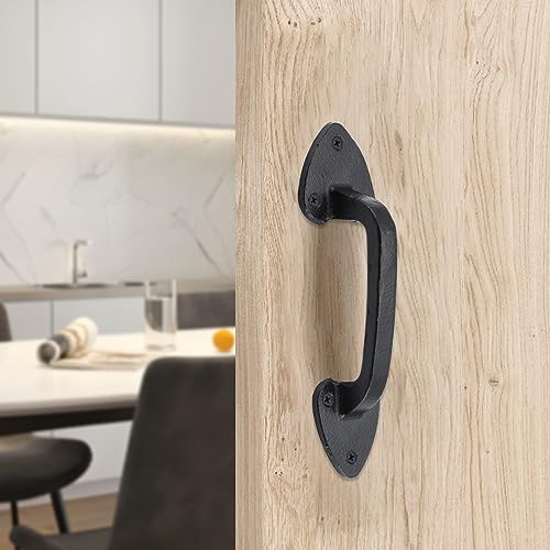 WellMade Barn Door Handles, 7.5 in Gate Handle, Rustic Metal Door Pull Handle Hardware for Wooden Garden Gate Shed Cabinet（Black, 2 Pack - size: 2 Pack