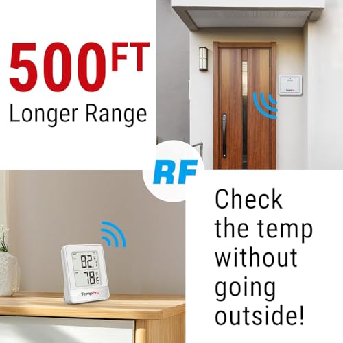 TempPro TempAir 500FT Indoor Outdoor Thermometer Wireless | Outdoor Thermometers for Patio with Temperature Sensor, Room Thermometer for House Home Reptile Baby Room Temperature Monitor - color: White In-outdoor Thermometer