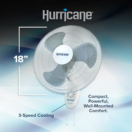 Hurricane Supreme 90-Degree Oscillating Wall Fan, 3 Speeds, White, 18in | Quiet Operation - Wall Mount Indoor Air Cooling Unit with Adjustable Tilt and Pull Cords for Bedroom, Garage, Office, & Home - style: 18" Supreme