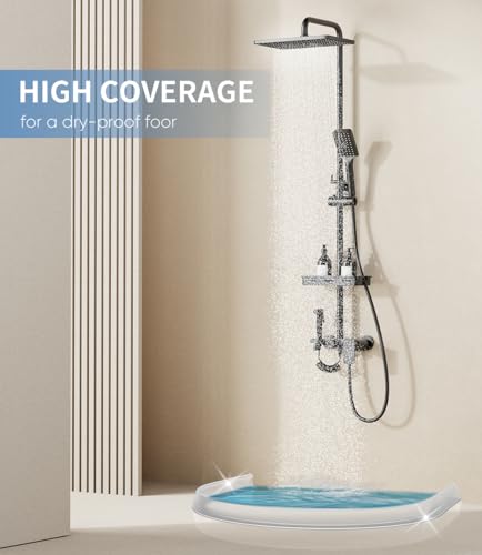KRUI Collapsible Shower Threshold Water Dam, 39 In, Self Adhesive Shower Edge Water Barrier Stopper, Shower Water Blocker Retention System, Dry and Wet Separation for Bathroom Kitchen Countertop Sink - color: Transparent, style: [39in] +Free installation