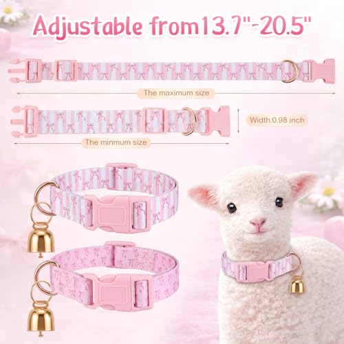 2 Pack Goat Collars with Bells Pink Bow Pattern Cute Sheep Grazing Copper Bells and Adjustable Nylon Collar Set Loud Bronze Bell Small Farm Animal Sheep Cow Accessories Supplies - style: Bow