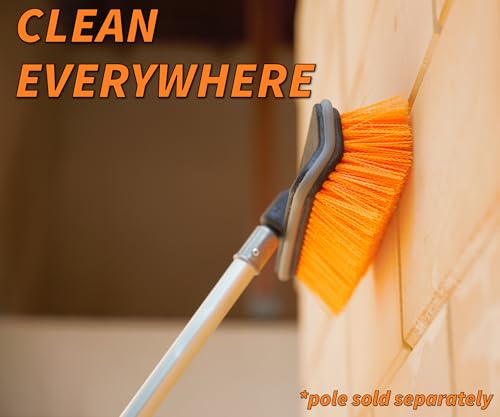 Hard Bristle Deck Scrub Brush Heavy Duty (Pole Sold Separately) | Concrete Scrub Brush for Exterior House Cleaning // Screw On Floor Brush Scrubber Fits Standard Acme Threaded Extension Poles