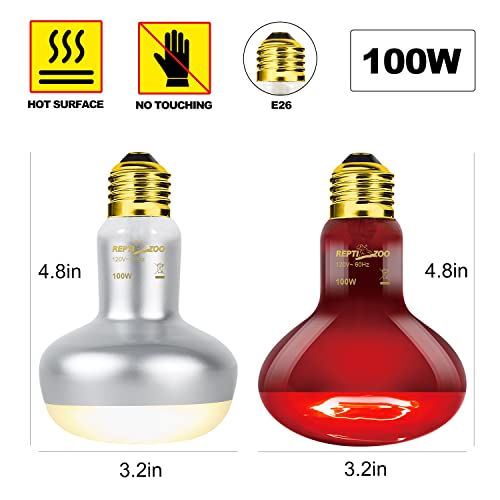 REPTI ZOO 2 Pack 100W Reptile Heat Lamp Bulbs,Upgraded Reptile Day and Night Basking Spot Bulb Combo Amphibian Infrared Heat Lamp Bulb/UVA Basking Spot Daylight Heating Light Bulb - style: Style 1