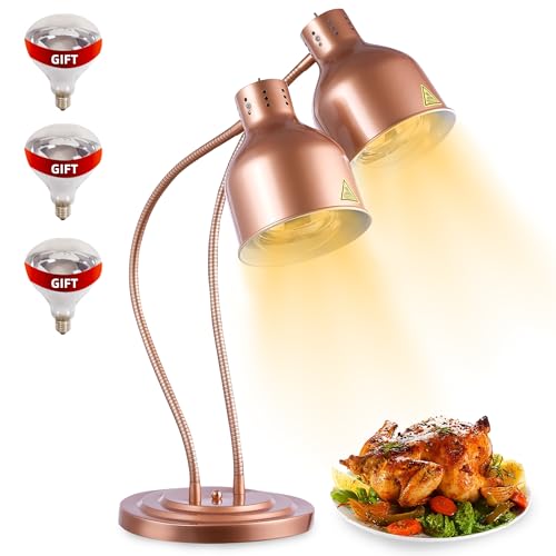 Food Heat Lamp: [Rapid-Heating Bulbs Included] [Steady Heating] Commercial Food Warmer Lamp, Electric Heat Lamp for Food Catering Food Warming Lamp for Buffet Parties (Painted Copper, 32" (2-Head)) | Catering Food Warmer Lamp, Commercial Heat Lamp for Foo