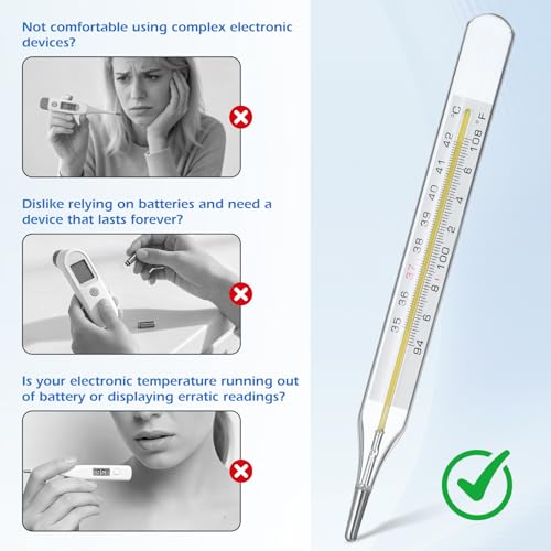 Ciieeo 12Pcs Glass Temperatures Measurement Adult, Temperature Gauge Accurate Temperatures Measurement Testing Tools with Case, Dual Scale Measurement Stick for Oral Underarm Families General Use