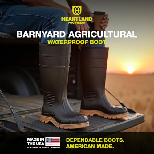 Heartland Barnyard 15” Agricultural Waterproof Work Boots for Men - Lightweight PVC Boots with Comfort Footbed & Self-Cleaning Traction Outsole - size: 9
