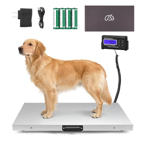 Dog Scale for Large Breed, 660 x 0.2 lbs Livestock Scale, Shipping Postal Scale with Large Stainless Platform 31.4” x 20.8”, Vet Scale with Rubber Mat