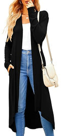 Newchoice Womens Long Cardigan Lightweight Long Sleeve Cardigan Duster | Casual Flowy Draped Classic High Low Hem Open Front Cardigan Sweater with Pockets Summer Fall Fashion Outfits - color: 01black, size: X-Large