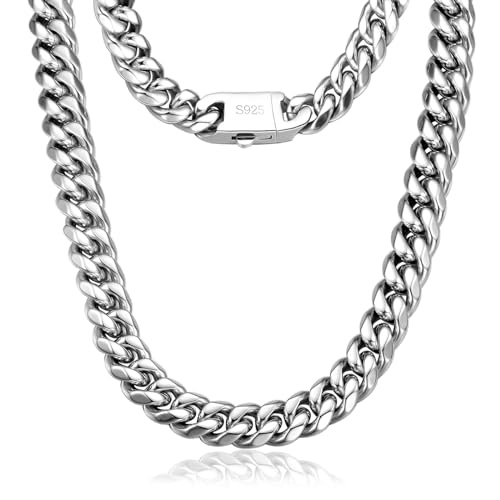 11mm Miami Cuban Link Chain Neckalces for Men Women, 316l Stainless Steel and 925 Sterling Silver Filled, Silver Cuban Mens Necklaces Jewelry Gifts Available In 20/22/24/26/28/30 Inches - style: 12MM-Length 24 Inches (men's average length)
