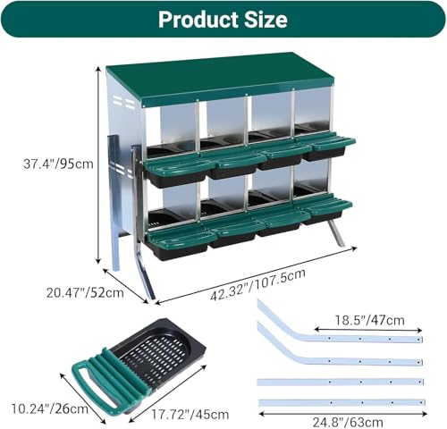 Chicken Nesting Boxes,8 Compartment Nesting Boxes for Laying Eggs with Legs,Wall Mount Poultry Roll Away Chicken Laying Boxes,Easy Egg Collection,Cleanable Pull Out Hen Roosting Boxes