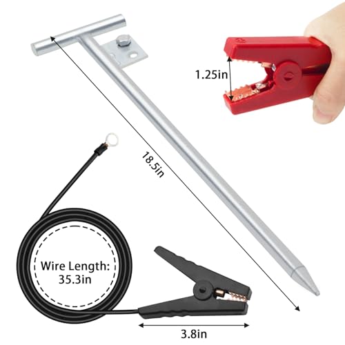 Electric Fence Wire Grounding Rod, Portable Ground Rod with Electric Fence Wire, Solar Electric Fence Lead Wire with Alligator Clip, for Energizer to Fence Wire & Ground System