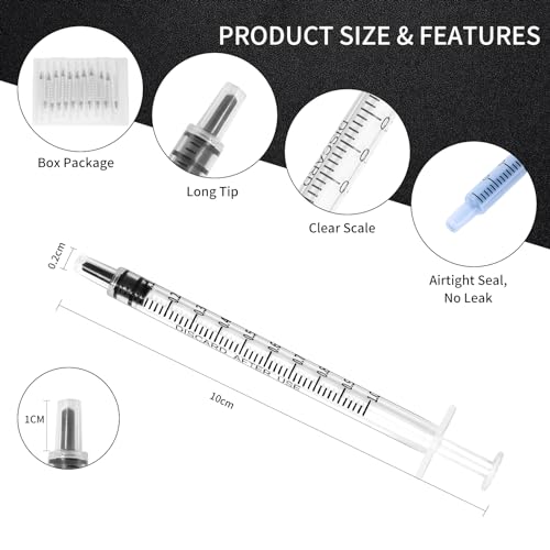 100 Pack 1ml Syringe for Liquid, 1cc Plastic Small Syringes for Scientific Labs, Measuring Liquids, Feeding Pets, Medical Student, Oil or Glue Applicator, Non-Sterile, No Needle - size: 1ml Syringes-100pcs