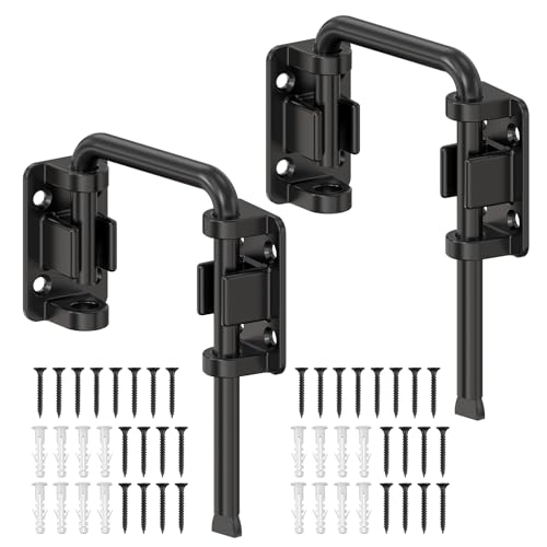 Sliding Door Loop Lock, 90/180 Degree Patio Door Latch, 2 Black | Stainless Steel Home Security Loop Latch for Sliding Barn/Single/Double Opening Gate, Shed, Closet, Window, Fence - color: Black-2PCS
