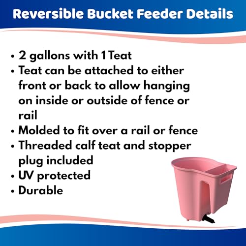 8L Reversible Calf Feeding Bucket with Thriver Nipple & Cap – 2 Gallon Single Teat Calf Feeder, Fence Mount, UV Protected One-Piece Construction for Livestock Feeding