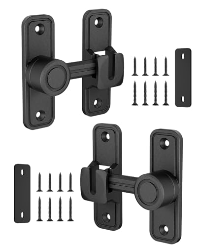 Heavy Duty Barn Door Lock, 90/180 Degree Latch, Black, 2 Pack | Thickened Zinc Alloy, Anti-Corrosion Coating, 3mm Spacer, Left Or Right Installation, For Sliding Doors, Shed And Bathroom - color: Black-2PCS