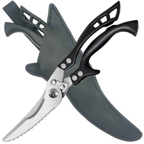 ANDONG Heavy Duty Kitchen Scissors, Professional Poultry Shears, Cooking Utensils, Black - color: Black Grey