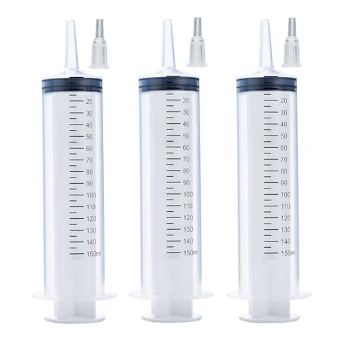3 Pcs 150ml Large Syringes, Sterile and Individual Sealed, Easy to Use and Clean, Plastic Garden Syringe for Liquid, lip Gloss, Paint, Epoxy Resin, Oil, Watering Plants, Refilling - style: 150ml