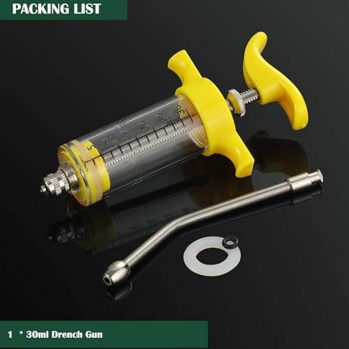 Reusable Goats Syringe, Drench Gun, Adjustable Dosage, Reusable, Suitable for Goat, Horse, Sheep, Pig, Cattle, Dog, Cat (30ML)