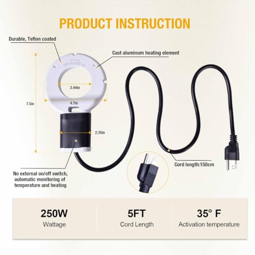 250W Chicken Water Heater,Submersible Bucket Heater Deicer for Poultry | Prevents frozen water in winter,Freeze-Proof Poultry Waterer,for Bird Bath,Chicken Waterer,Cat Waterer, Dog Waterer - size: 250Watt