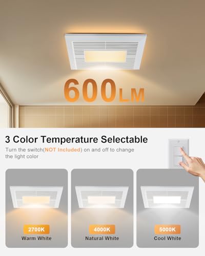GROWNEER Bathroom Exhaust Fan with Light, 110 CFM 1.0 Sone Exhaust Fan No Attic Access Needed, Ceiling or Wall Mount, 7.68 x 9.25 inch, 35W Bathroom Fan with LED Light 3CCT Adjustable 600LM, White - color: 3CCT