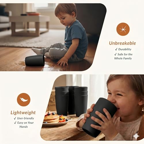 Homienly Kitchen Cups 20oz Wheat Straw Cups-6 pcs Lightweight cups Unbreakable & Reusable Glassware Set Stackable for Party,Camping,Picnic-Black - color: Black, size: 20 Ounces