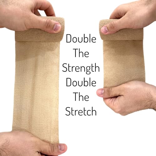 4" x 5 yrd Beige Self Adhesive Flexible Bandage Wrap Stretch Roll Tape Wrist Ankle Hand Leg Medical Grade Sports Compression Lymphedema Individually Wrapped Sprains Support First Aid Pets Cat Dog