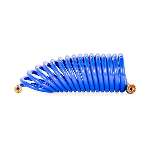 Camco 20' Self Coiling Water Hose with Brass Fittings and 1.5" ID for Marine Use, Cleaning, Car Washing and Gardening, Blue - style: 20' Coiled Water Hose